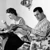 Rock Hudson at home with Phyllis Gates, 1950s photo
