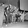Dance Director Eddie Prinz with Can Can Dancers Jolane Reynolds, Barbara Lynn, Peaches Jackson, Gerladine Fizette, Evelyn Harding, Janet Barrett, and Suzanne Ridgeway, Gone with the Wind, 1939