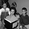 Shirley Temple at home with daughters Linda Susan and Lori and son Charles, August 1957